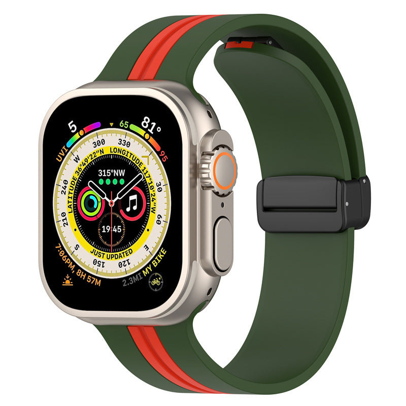 Magnetic Buckle Striped Two-Tone Apple Watch Band - Multiple Colors & Sizes