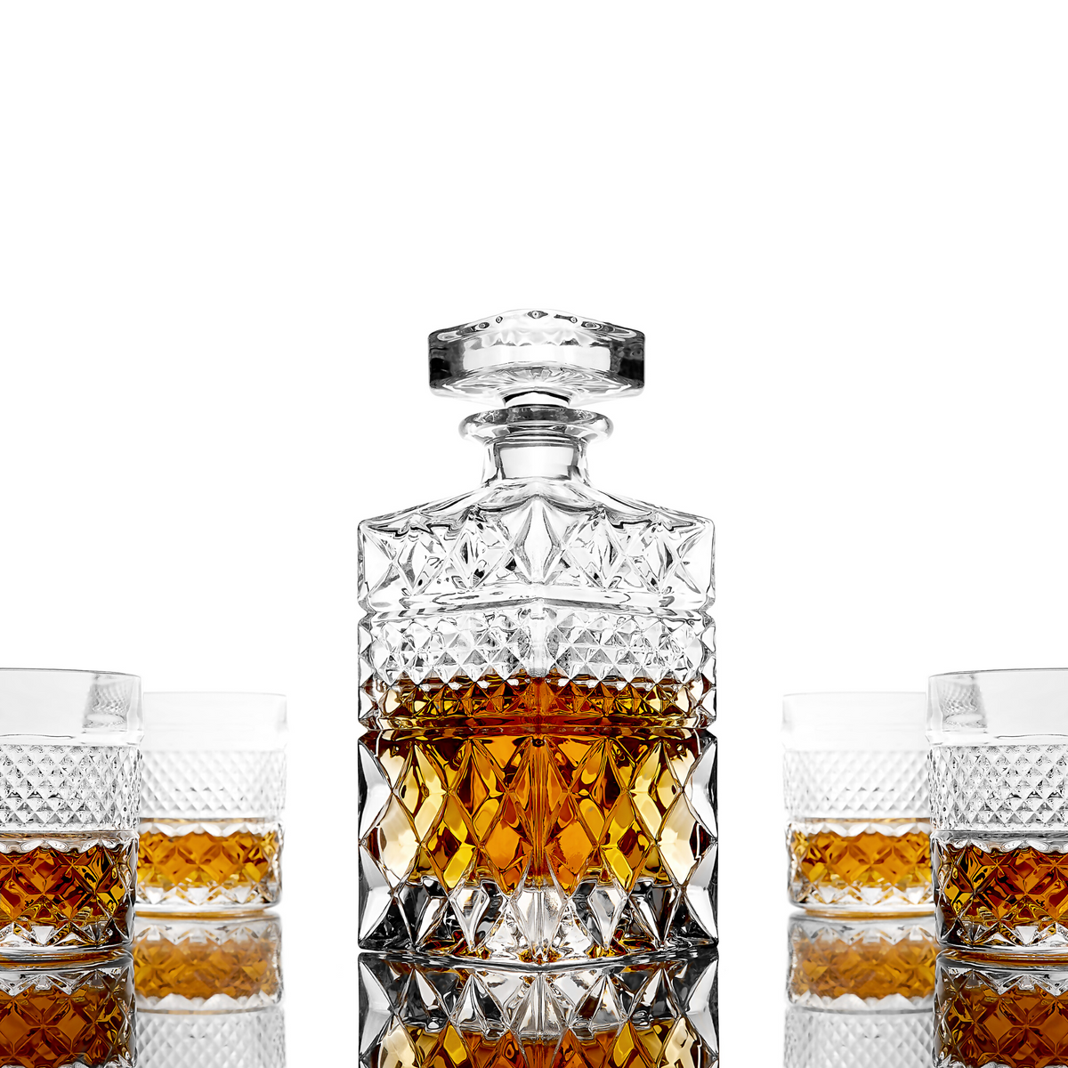 The Whiskey Decanter Gift Set With 4 Whisky Glasses & Handcrafted Whiskey Chilling Stones