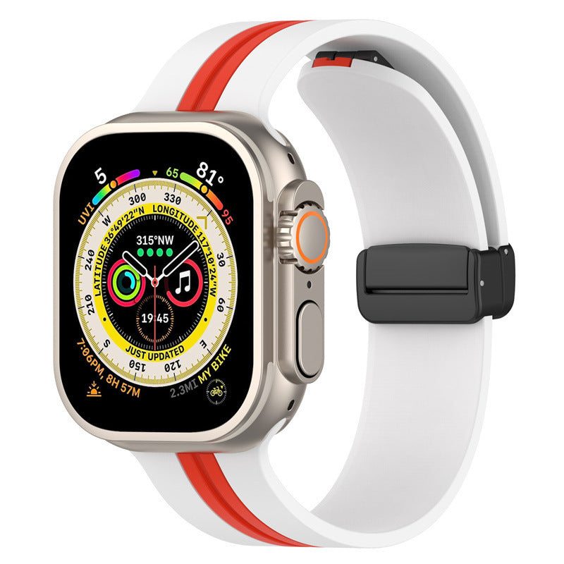 Magnetic Buckle Striped Two-Tone Apple Watch Band - Multiple Colors & Sizes