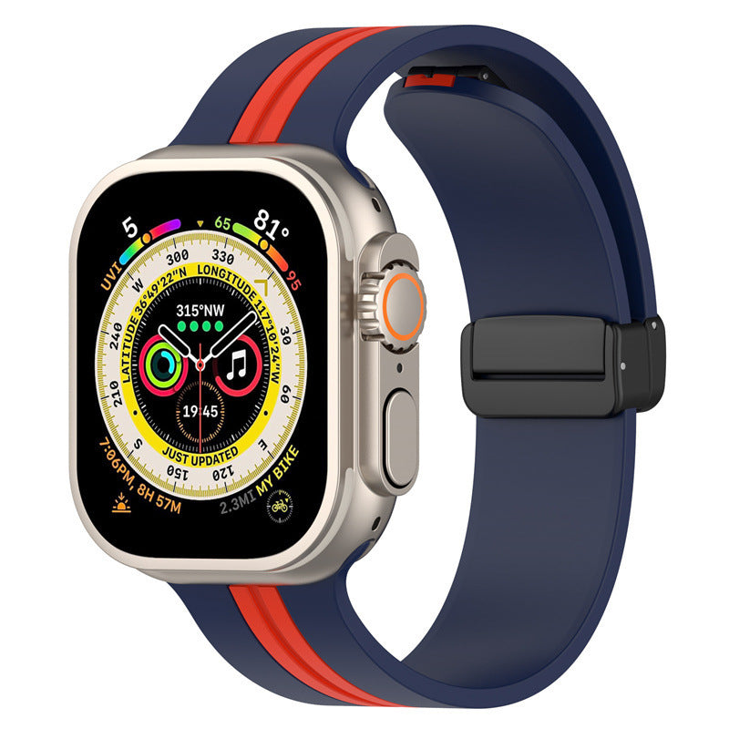 Magnetic Buckle Striped Two-Tone Apple Watch Band - Multiple Colors & Sizes