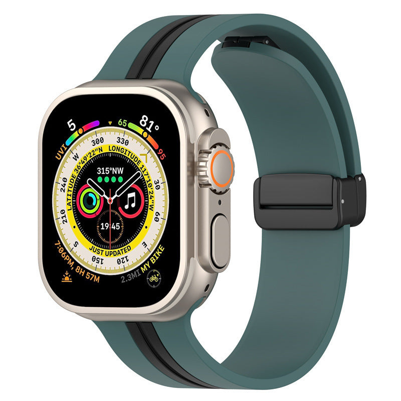 Magnetic Buckle Striped Two-Tone Apple Watch Band - Multiple Colors & Sizes
