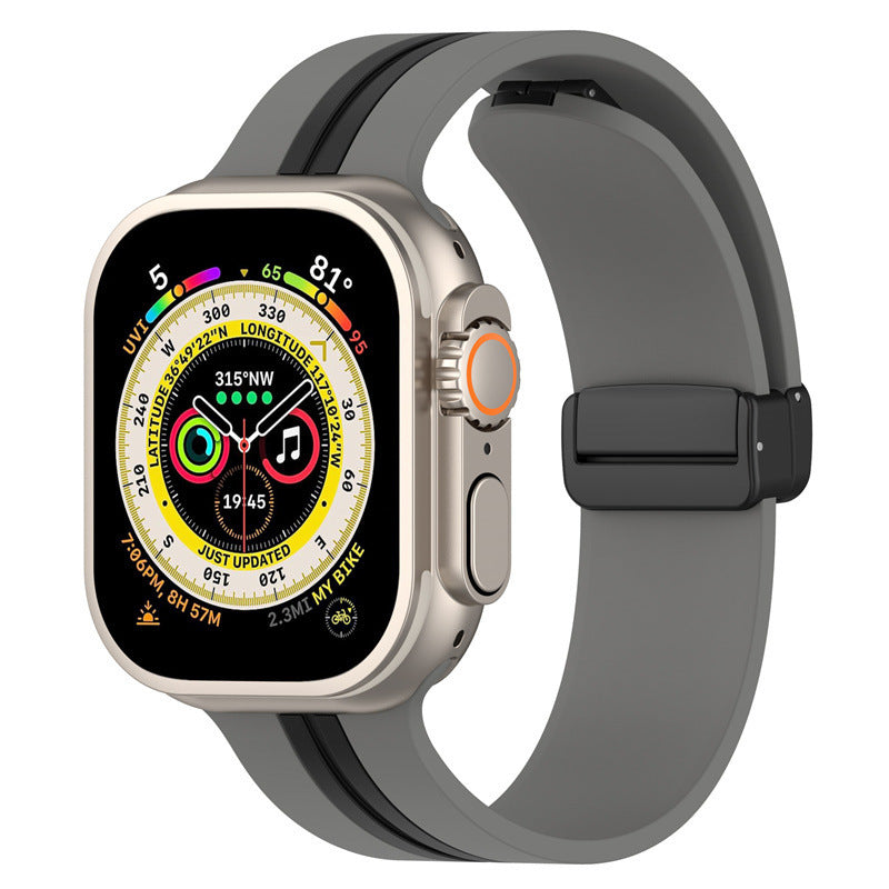 Magnetic Buckle Striped Two-Tone Apple Watch Band - Multiple Colors & Sizes