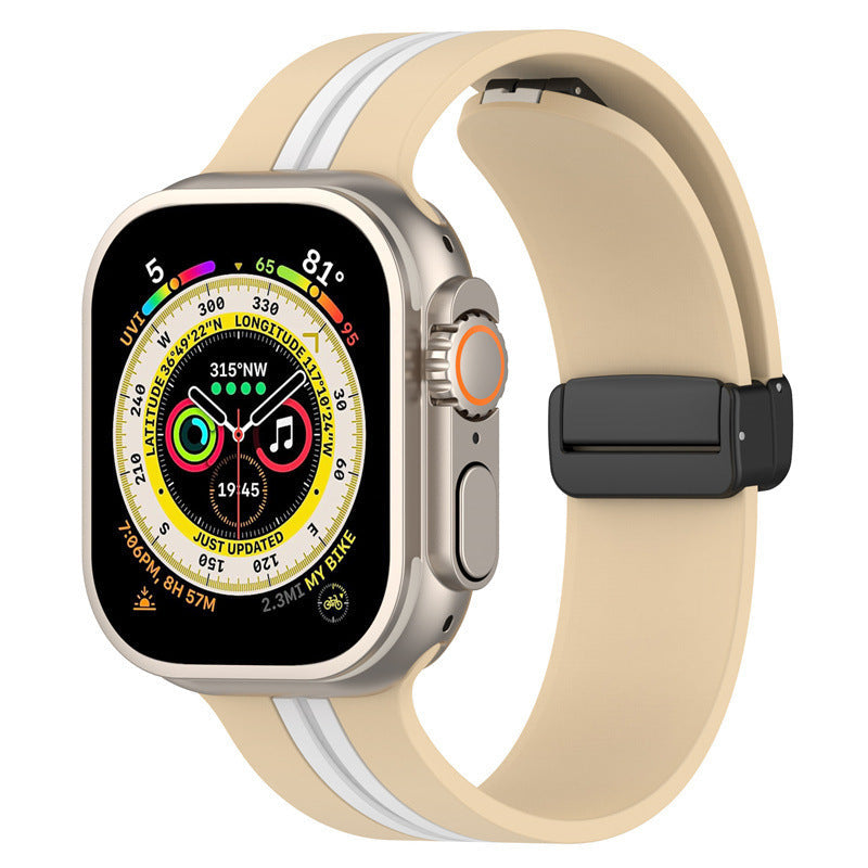 Magnetic Buckle Striped Two-Tone Apple Watch Band - Multiple Colors & Sizes
