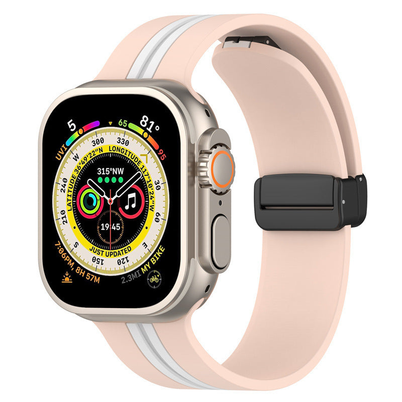 Magnetic Buckle Striped Two-Tone Apple Watch Band - Multiple Colors & Sizes