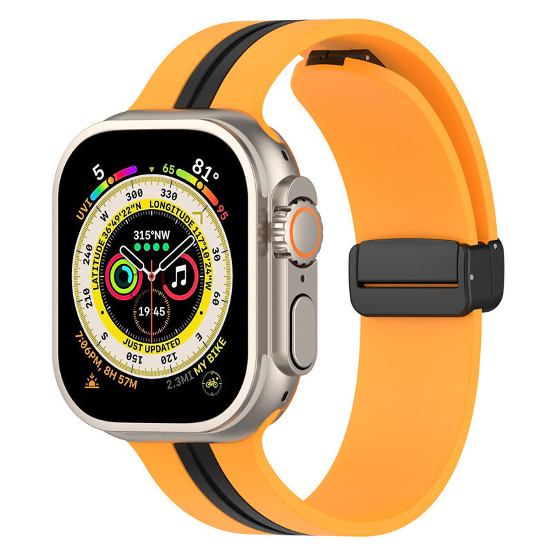 Magnetic Buckle Striped Two-Tone Apple Watch Band - Multiple Colors & Sizes