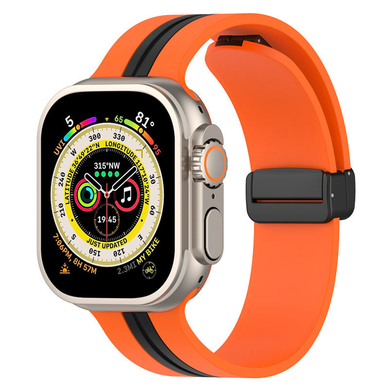 Magnetic Buckle Striped Two-Tone Apple Watch Band - Multiple Colors & Sizes