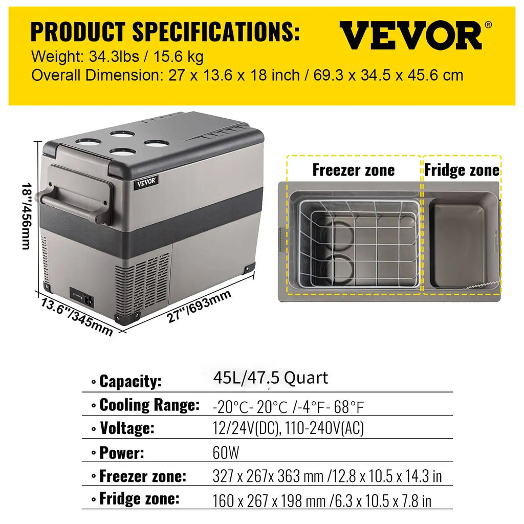 Portable Car Fridge (20-55L) with Dual Power (12/24V DC, 110-240V)