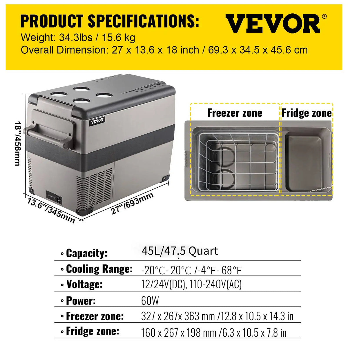 Portable Car Fridge (20-55L) with Dual Power (12/24V DC, 110-240V)