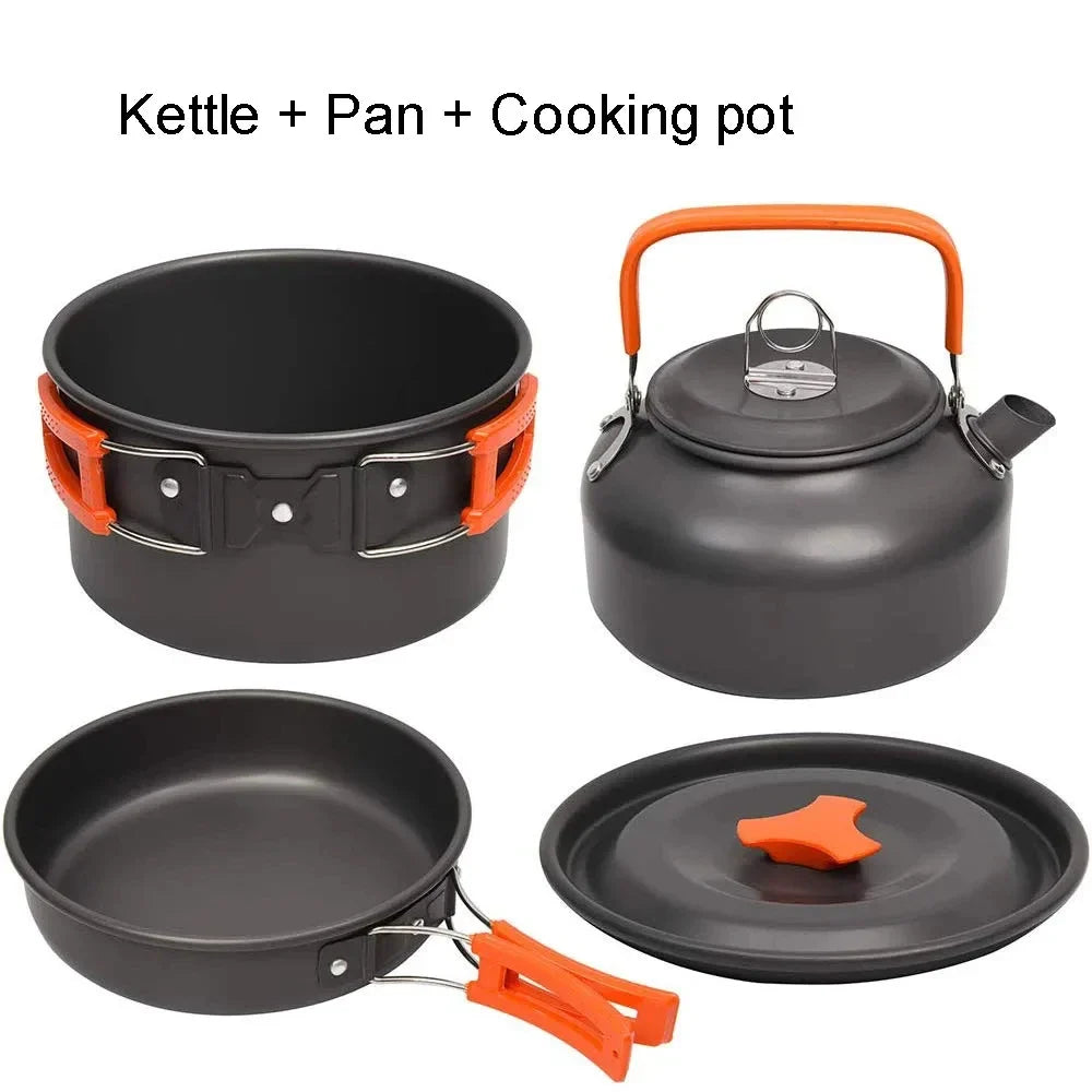 Complete Camping Kitchen Cookware Tableware & Teapot for 2-3