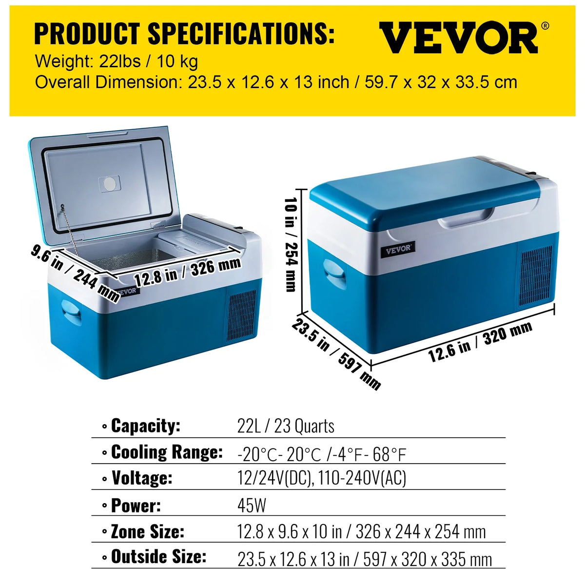 Portable Car Fridge (20-55L) with Dual Power (12/24V DC, 110-240V)