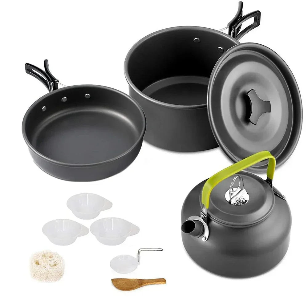 Complete Camping Kitchen Cookware Tableware & Teapot for 2-3