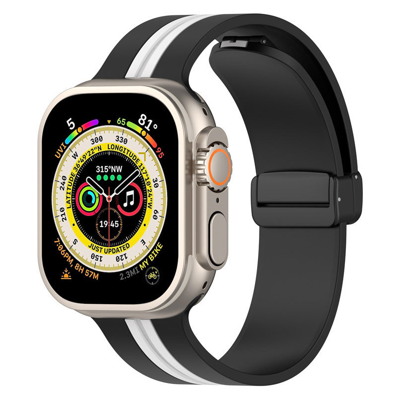Magnetic Buckle Striped Two-Tone Apple Watch Band - Multiple Colors & Sizes