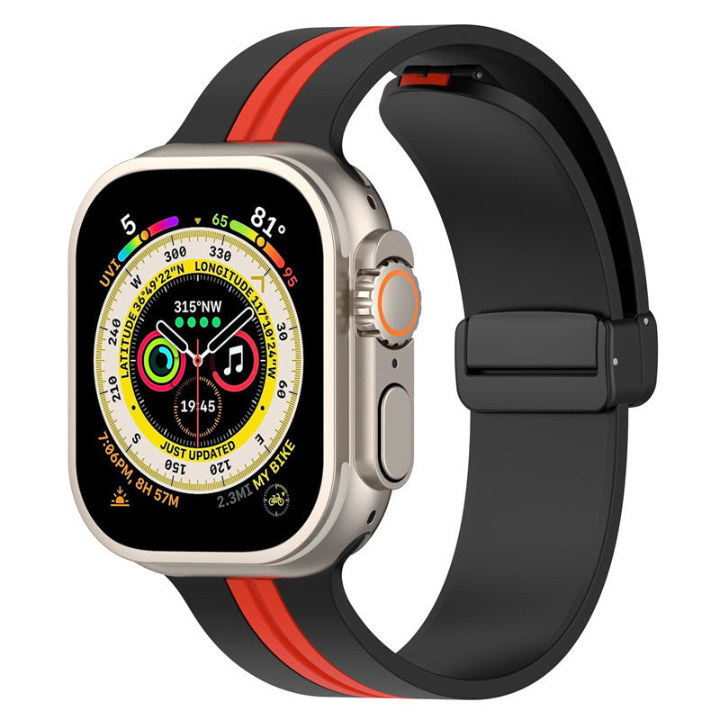 Magnetic Buckle Striped Two-Tone Apple Watch Band - Multiple Colors & Sizes