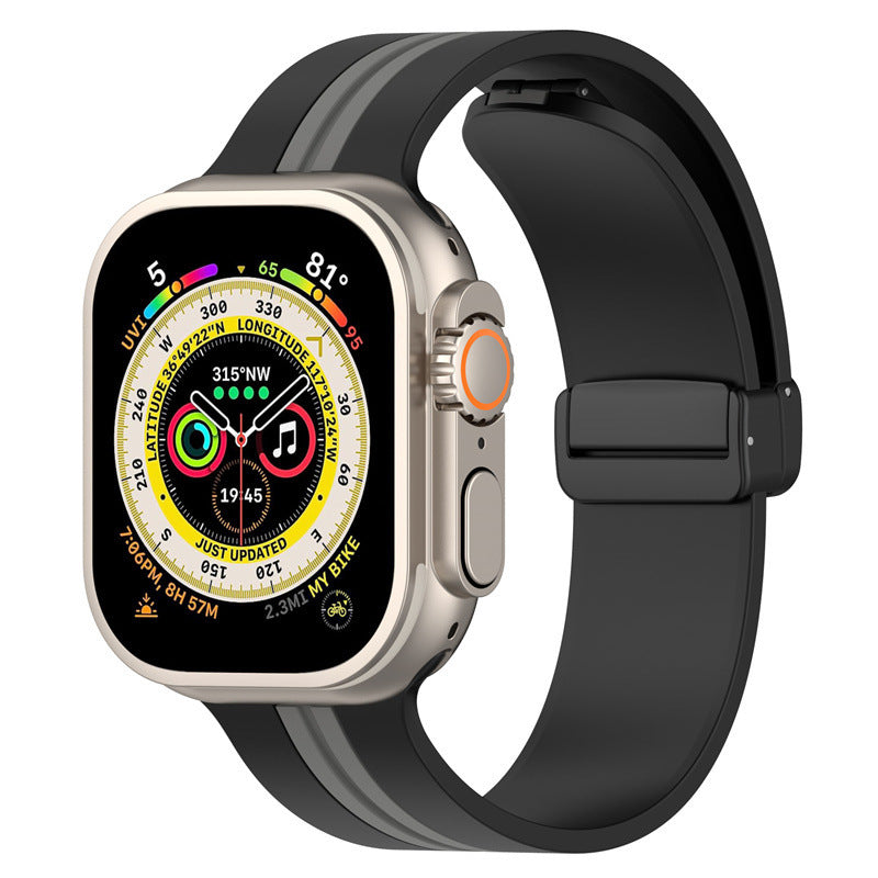 Magnetic Buckle Striped Two-Tone Apple Watch Band - Multiple Colors & Sizes