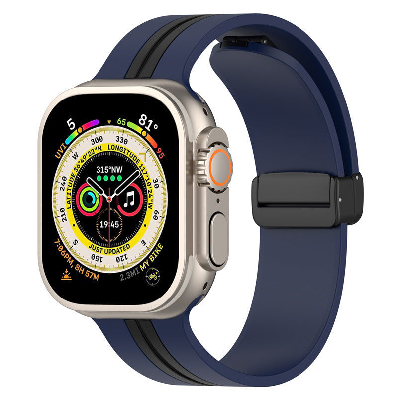 Magnetic Buckle Striped Two-Tone Apple Watch Band - Multiple Colors & Sizes