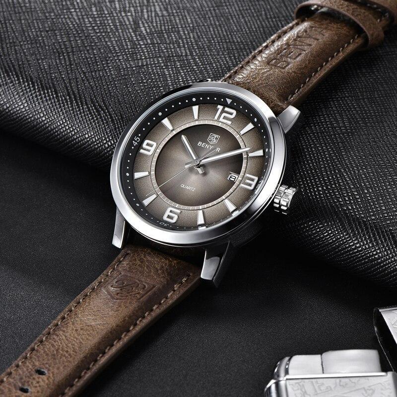 Men's Luxury Quartz Watch - Leather Strap, Waterproof, Auto Date