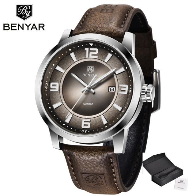 Men's Luxury Quartz Watch - Leather Strap, Waterproof, Auto Date