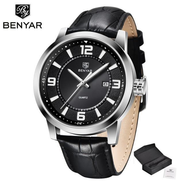 Men's Luxury Quartz Watch - Leather Strap, Waterproof, Auto Date