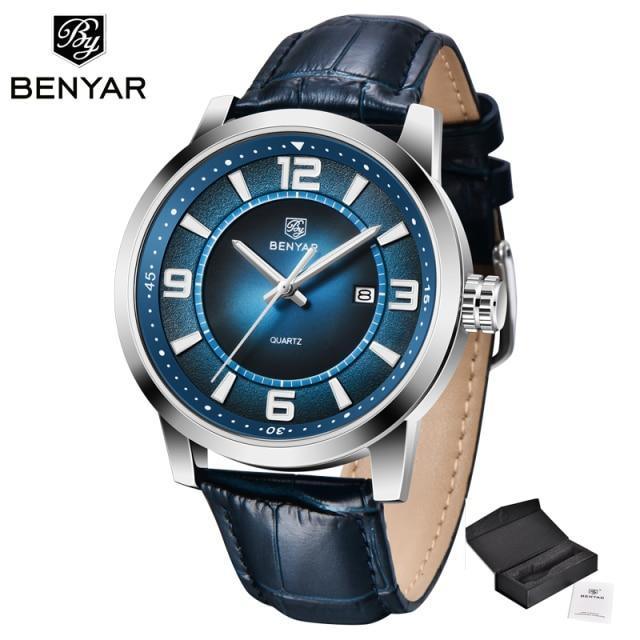 Men's Luxury Quartz Watch - Leather Strap, Waterproof, Auto Date