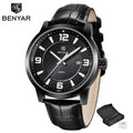 Men's Luxury Quartz Watch - Leather Strap, Waterproof, Auto Date