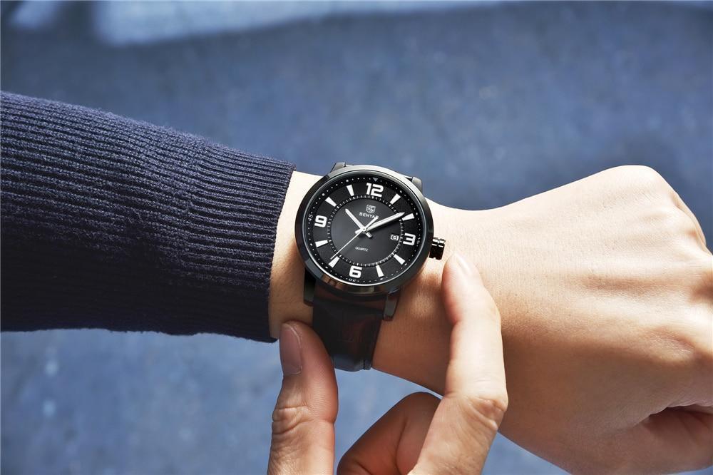 Men's Luxury Quartz Watch - Leather Strap, Waterproof, Auto Date