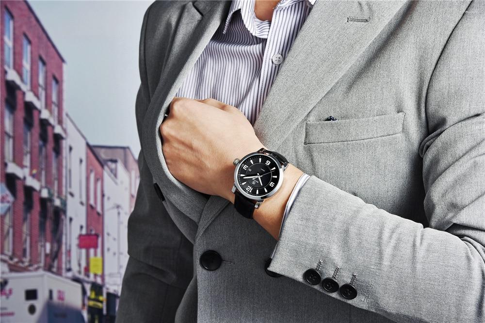 Men's Luxury Quartz Watch - Leather Strap, Waterproof, Auto Date