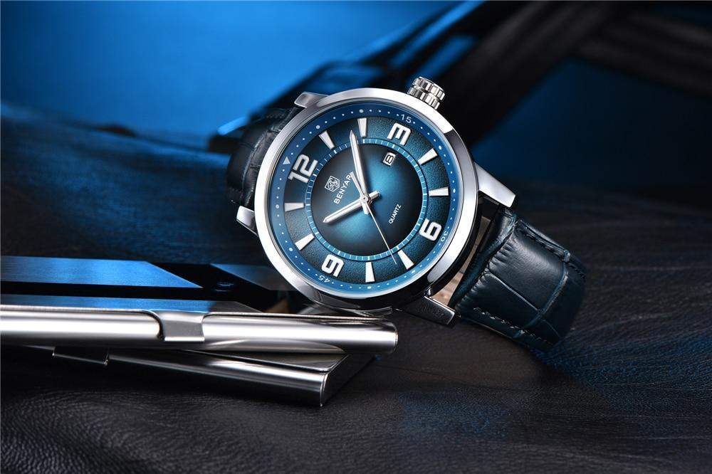 Men's Luxury Quartz Watch - Leather Strap, Waterproof, Auto Date