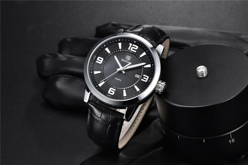 Men's Luxury Quartz Watch - Leather Strap, Waterproof, Auto Date