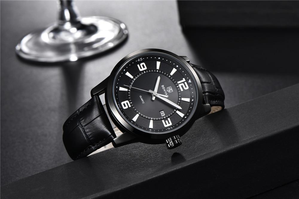 Men's Luxury Quartz Watch - Leather Strap, Waterproof, Auto Date