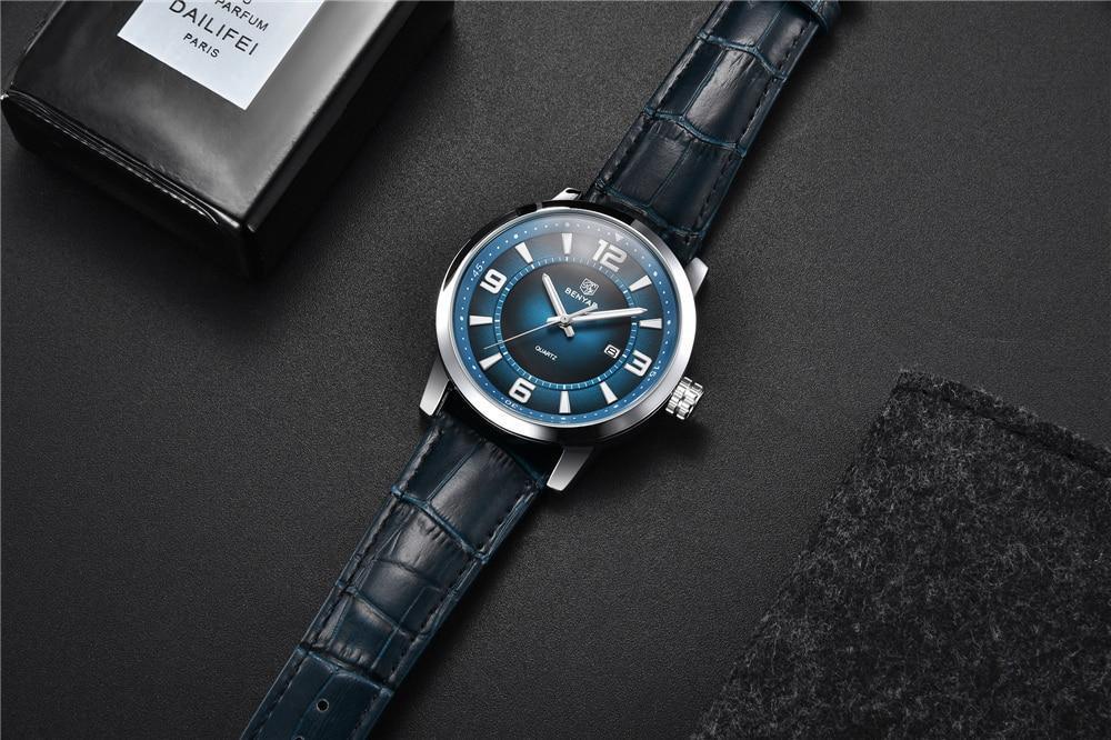 Men's Luxury Quartz Watch - Leather Strap, Waterproof, Auto Date