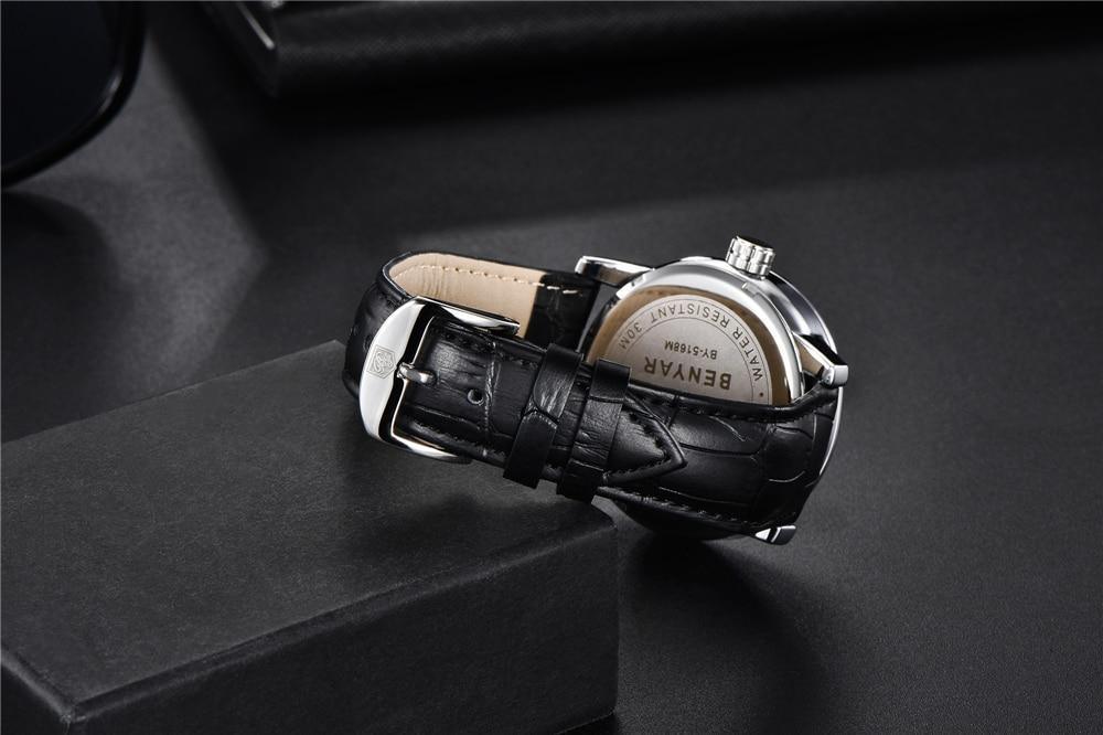 Men's Luxury Quartz Watch - Leather Strap, Waterproof, Auto Date