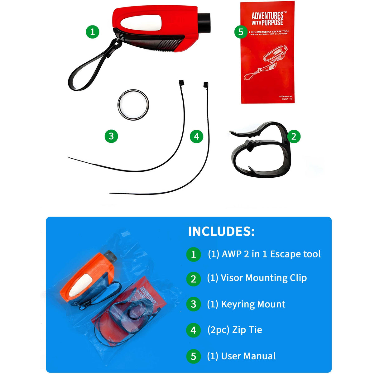 2-in-1 Emergency Window Breaker & Seatbelt Cutter - Lifetime Warranty
